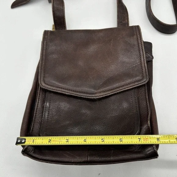 FOSSIL VTG Brown Soft Pebble Distress Leather Organizer Messngr Bag Purse 75082